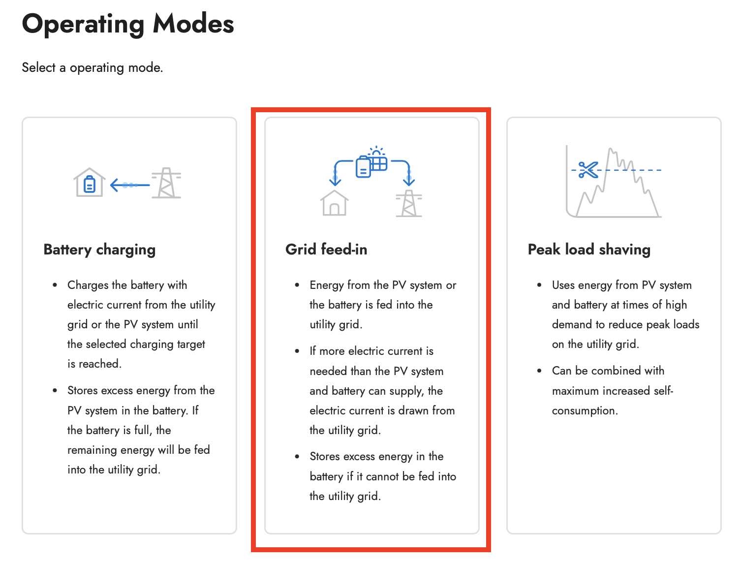 Energy Planner Operating Mode